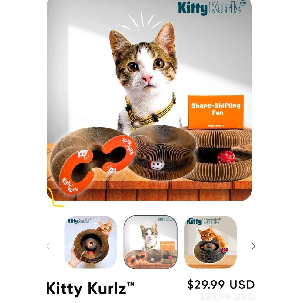 Two (2) Kitty Kurlz Cat Toys Interactive Shape-Shifting  Rattle Ball Inside
